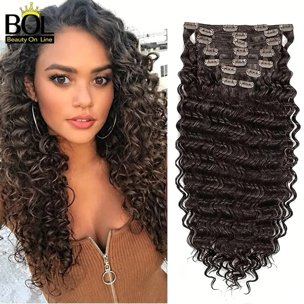 24Inch Synthetic Deep Wave Clip In Hair Extensions 7Pcs/Set 140g Fake Hair Full Head Hairpiece Curly Clip Ins Hair For Women — image 13