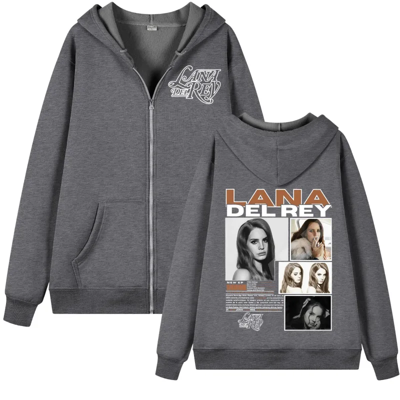 Singer Lana Del Rey Graphic Zipper Hoodie Men Women Fashion Aesthetic Zip Up Pullovers High Quality Fleece Oversized Sweatshirts — image 5