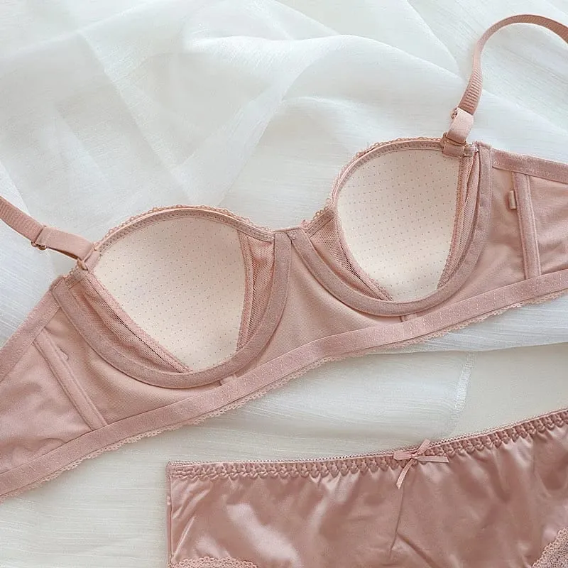 บราดันทรง underwire ของสาวฝรั่งเศส ลูกไม้หวานขอบชุดชั้นในครึ่งถ้วย ถ้วยบางของผู้หญิงพร้อมชุดชุดชั้นในป้องกันการหย่อนคล้อย — image 5