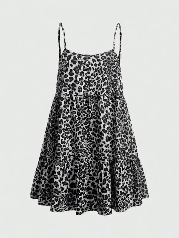 Ladies Leopard Print Halter Dress with Adjustable Straps Vintage Sexy Style Padded Gauze Skirt Fashionable And Versatile — image 9