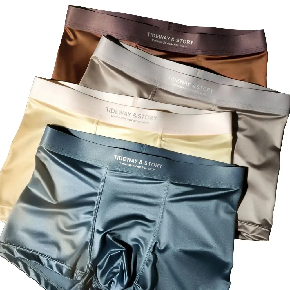 4 Pcs/Lot Breathable Men's Fiber Boxing Briefs, Comfortable Breathable Underwear, Medium Stretch Knit Fabric, Solid Color — image 6