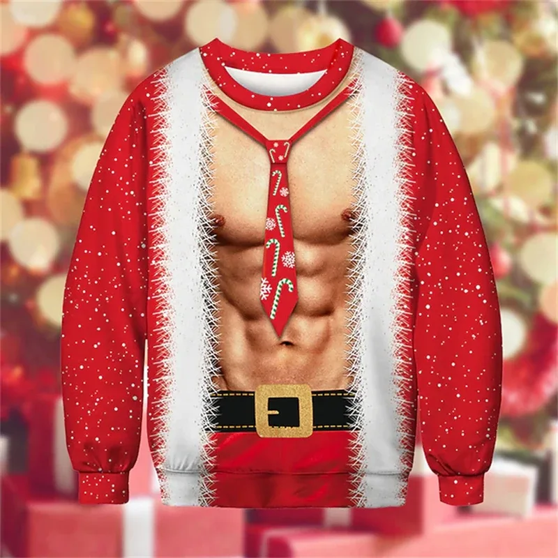 Christmas Ugly Sweater Funny 3D Printing Muscle Pattern Sweatshirts For Men New Fashion Pullover Party Cosplay Costume Xmas Gift — image 6
