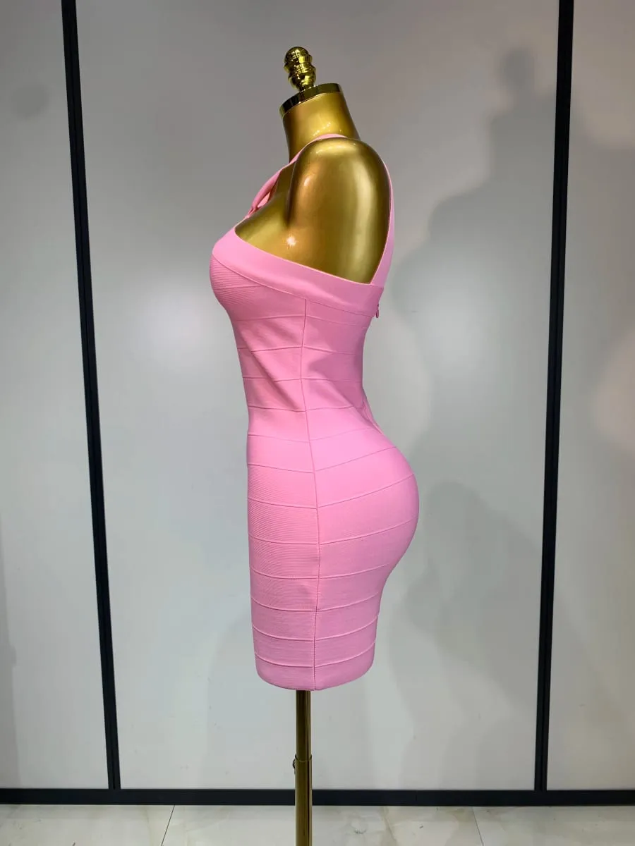 Women Sexy Backless Pink Bodycon Mini Bandage Dresses Elegant Evening Party Luxury Birthday Nightclub Cocktail Prom Gown — image 4