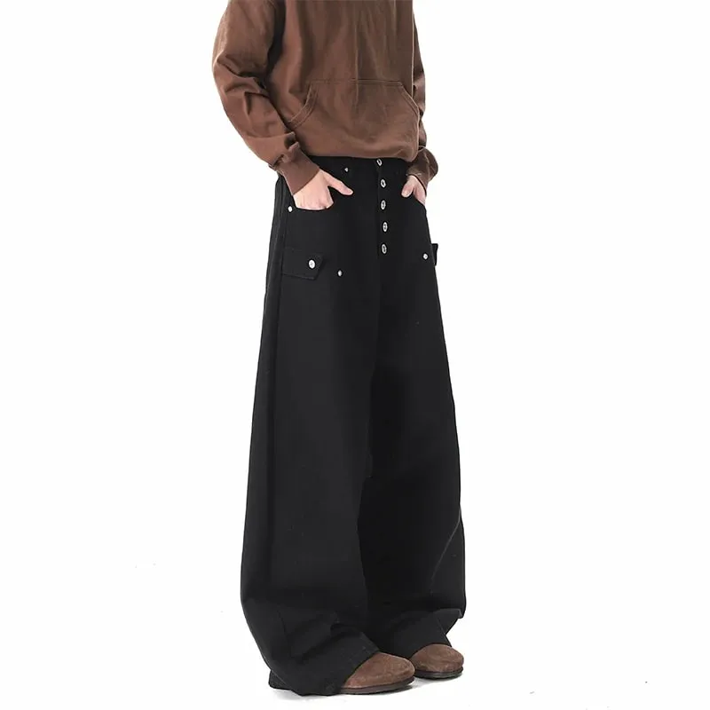 Loose Denim Pants for Men 2026 New Button Decoration Personalized Design Baggy Jeans Men Comfortable Fit Casual Trousers — image 5