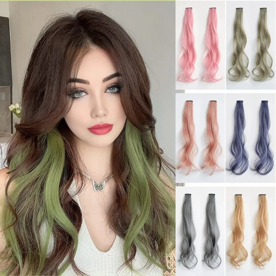 Set da 2 pezzi sintetici 50 cm 60 cm estensioni dei capelli ricci colorati onda d'acqua rosa blu viola parrucca di Natale di Halloween