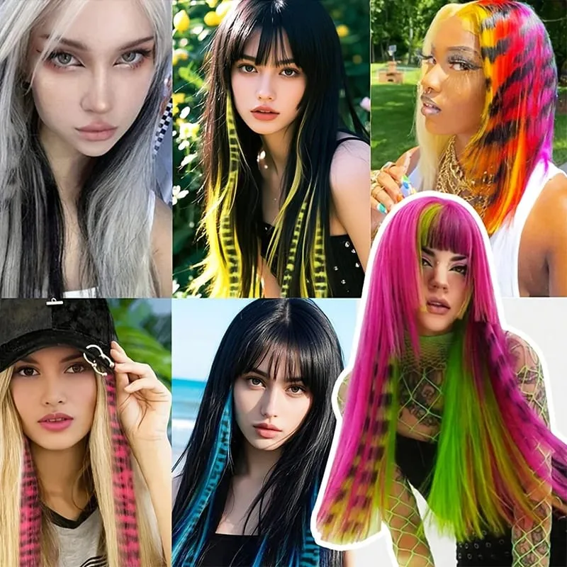 Wig Colored Synthetic Hair Extensions One Card Invisible and Traceless Leopard Print Hanging Ear Dye Long Straight Hair Extensio