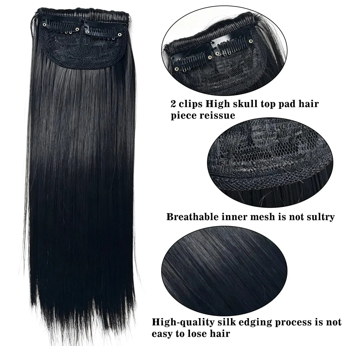 Straight Clip In Hair Extensions Synthetic 8"12" Hair Topper For Women Invisible Clip On Hair Patch Thick Booster Hairpieces — image 3