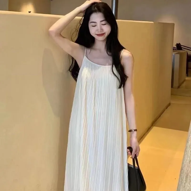 Sweet Summer Plus Size Dress Women Loose Ruffled Sleeveless Long Dress Lazy Style Solid Color High End — image 7