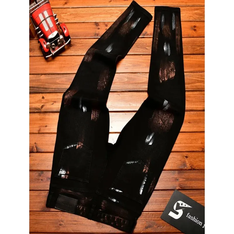 2025 Autumn Black Jeans Men's Inkjet Graffiti Printed Street Men's Clothing Nostalgic Trend High end Retro Denim Pants — image 5