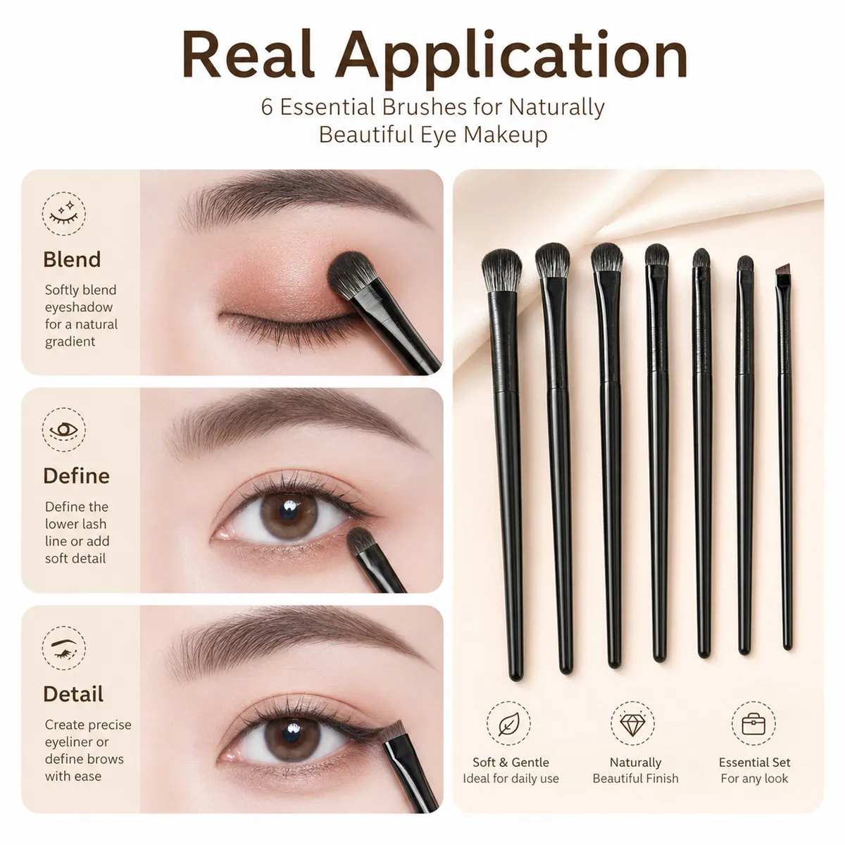 6-Piece Eye Makeup Brush Set: Professional Soft Contour Eyeshadow Brush Small Eye Makeup Brushes for Detailed Eye Makeup Facia — image 3