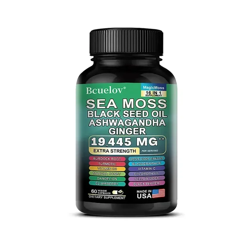 Sea Moss Capsules with Black Seed Oil Ashwagandha Turmeric Complex Energy Immune Digestive Skin & Stress Relief Support — image 8