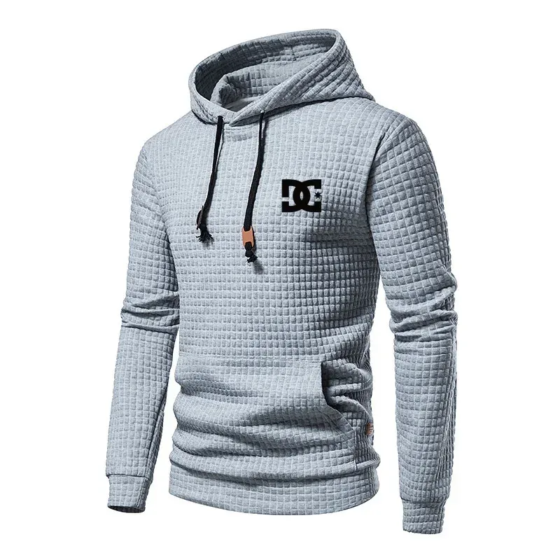 2025 New Spring and Autumn Europe Men DC Letters Printed Casual Large Pocket Hoodie Jumper Small Plaid Jacquard Plus Size — image 5