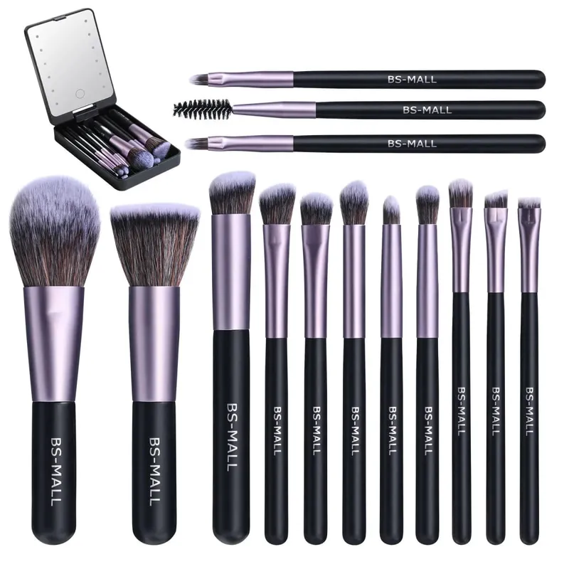 14 PCS Makeup Brush Set With Illuminated Mirror Portable Short Handle LED Light USB Rechargeable Makeup Brushes Kit — image 13