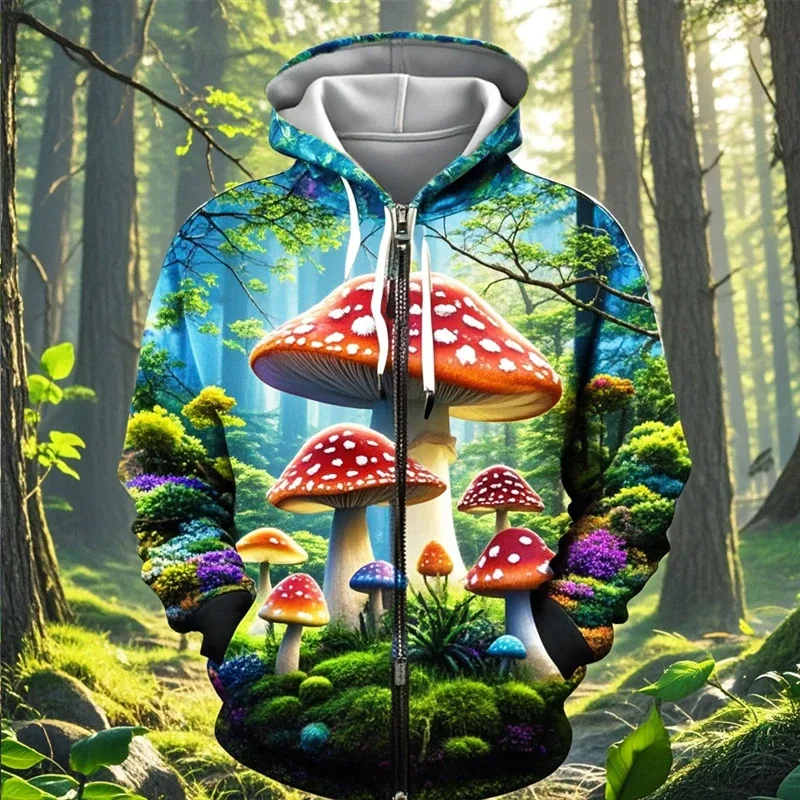 Mushroom 3D Print Zipper Hoodie Men Women Casual Fashion Hooded Sweatshirts Male Oversized Tracksuit Hoodies Man Coat Clothing — image 6