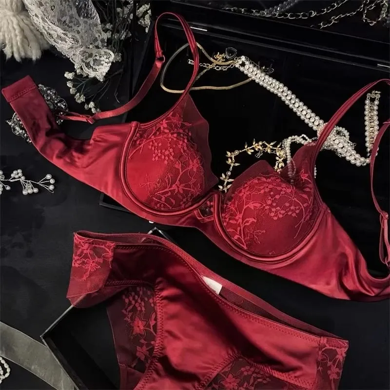 Summer New French Lace T-Shirt Bra Set Wirefree Lift & Support Small Bust Gathering Anti-Sagging Large Cups Slimming Look — image 2
