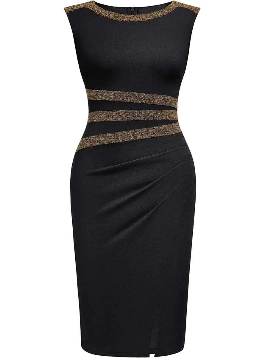 Womens Elegant Sleeveless Split Work Office Knee Length Vintage Business Casual Party Pencil Bodycon Sheath Dress — image 4