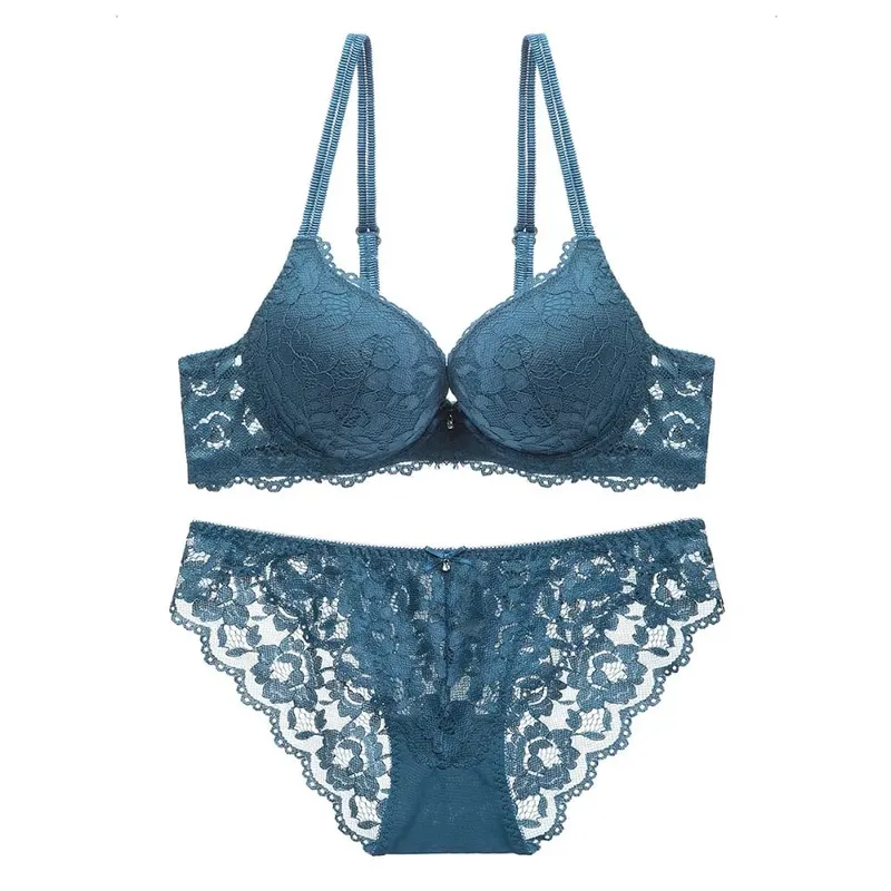 Comfortable Mesh Lace Flower Bra Low Waist Bowknot Push Up Bra Women Non Slip Lingerie Seamless Underwear Set Girl — image 9
