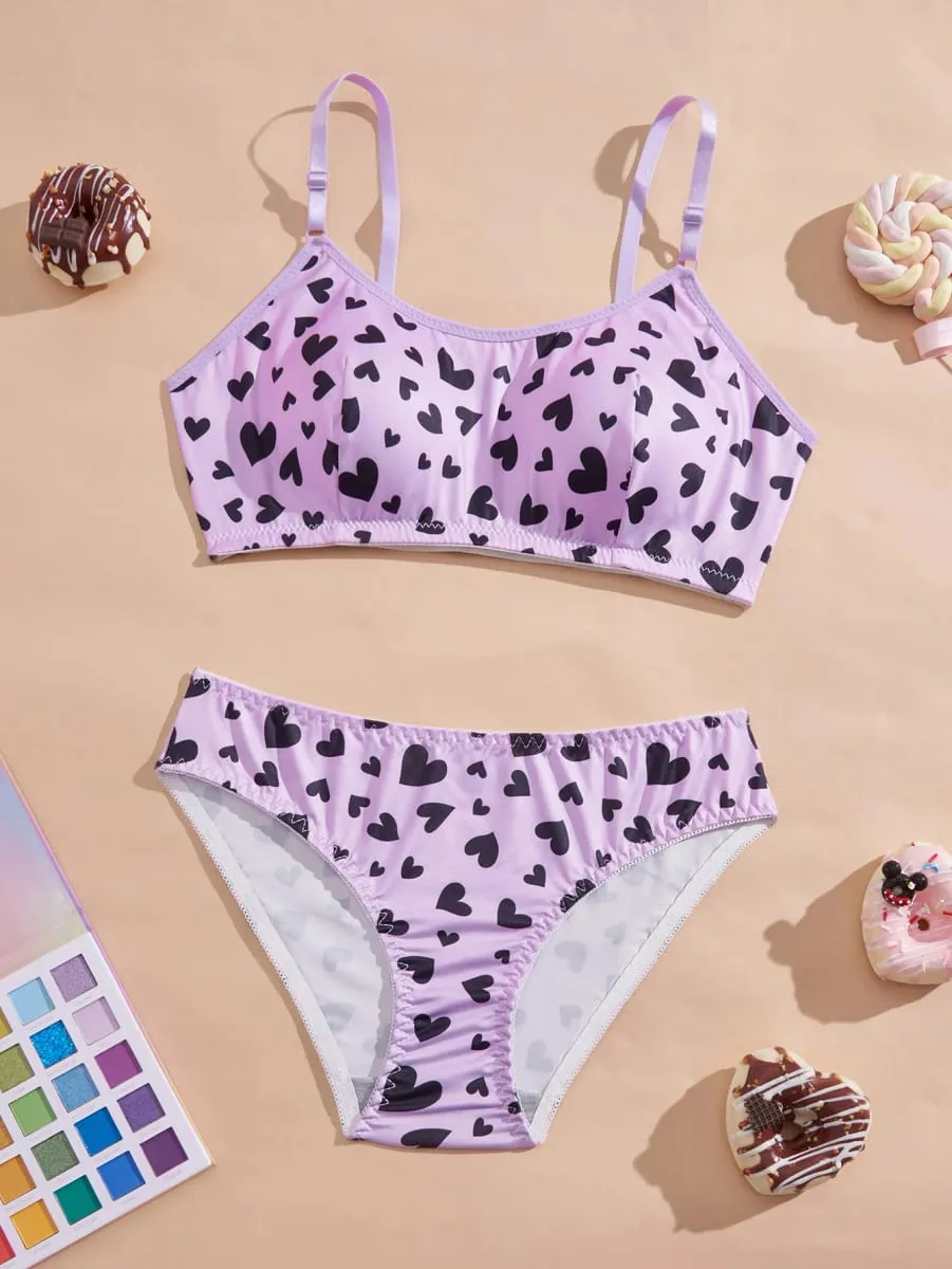 Cute Heart Women Lingerie Set Wireless Thin Bra Soft Comfortable Panty Trendy Ladies Underwear