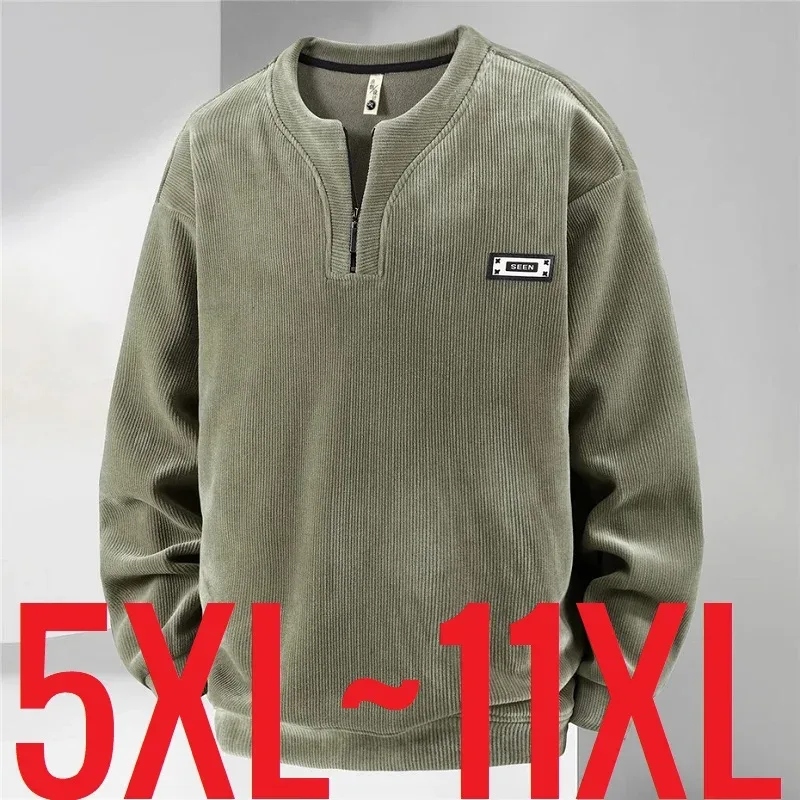 Extra Big Size Men's Sweatshirt Half Zip Pullover Corduroy Fleece Plus Large 6xl 7xl 8xl 9xl 10xl Autumn Winter Warm Casual Top — image 14