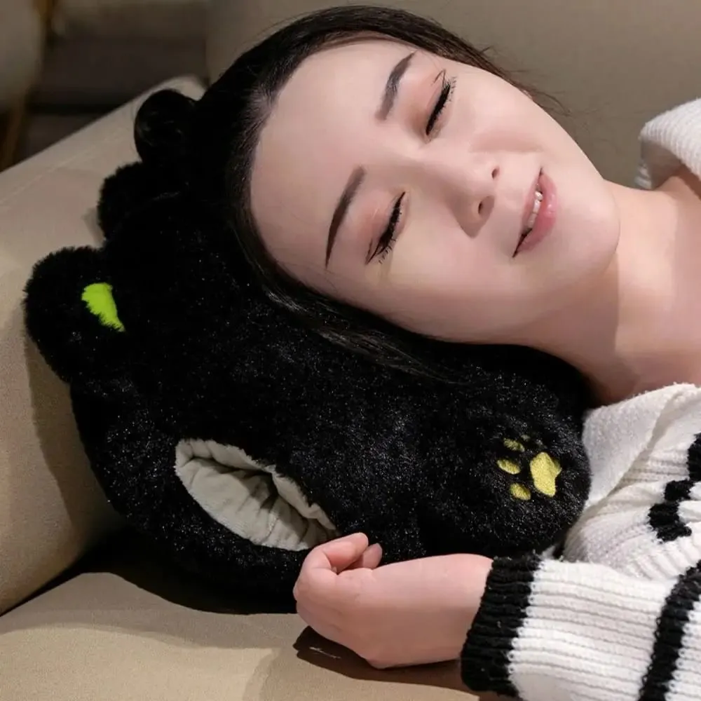 's Accompany PP Cotton Calico Cat with Hand Pocket Smile White Cat Pillow Plump Funny Black Cat Children Girl — image 6