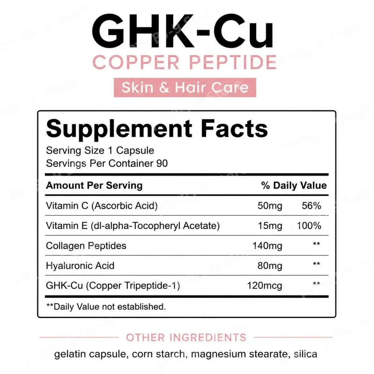 BushAid GHK-Cu Copper Peptide Capsules with Collagen Hyaluronic Acid Vitamin C Skin Firmness & Hair Growth Support 90 Count