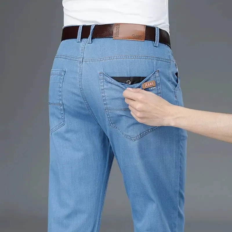 Men's Thin Business Jeans Classic Elasticity Straight Leg Denim Pants Fashion Comfortable Soft Trousers Male Casual Clothing — image 1
