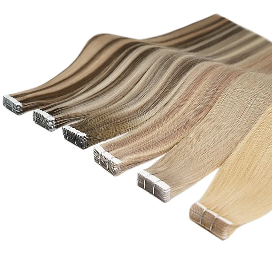 Luckinghair Wholesale 100% Virgin Double Drawn Straight Invisible Human Hair Tape in Extensions Wave Style — image 2