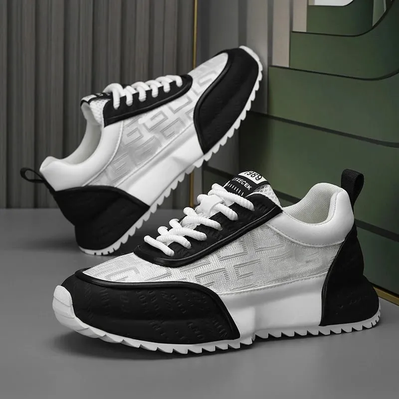 All Black Chunky Dad Sneakers Breathable Mesh And Leather Blend Platform Shoes Non Slip Casual Athletic Shoes For Streetwear — image 11