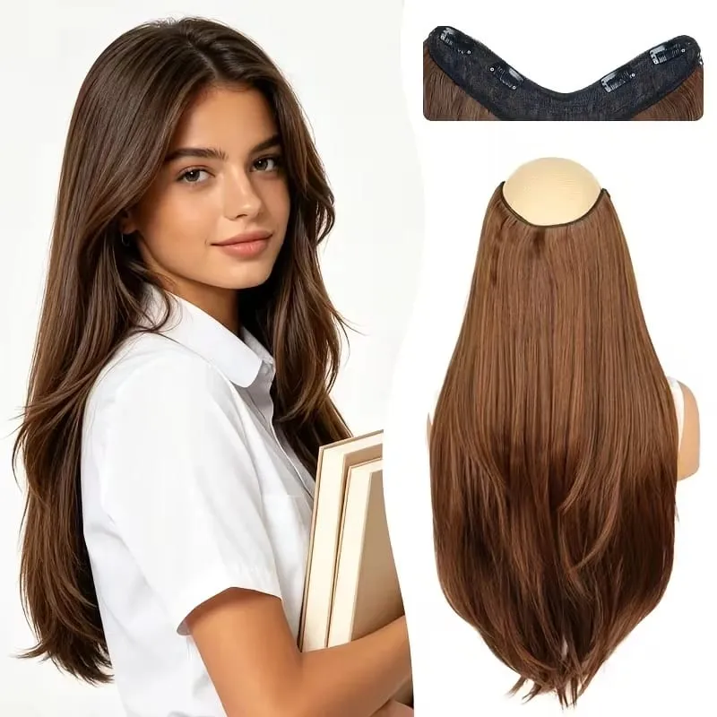 22Inch Synthetic V-Shaped Long Layered Straight Hair Extensions Invisible Increase Volume Fashion Lazy Hairstyle for Women — image 9