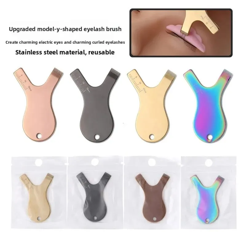 Lash Makeup Brush Eyelashlift Perm Tool Reuseable Stainless Steel Eyelash Brush Clean Comb Y Shape Grafted Eyelashes Brushes — image 1