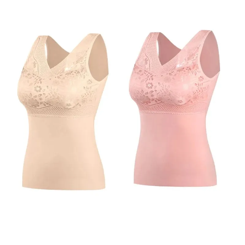 Women Winter Lace Padded Thermal Vests Soft Skin‑Friendly Undershirts Comfortable Sleeveless Inner Versatile Daily Tank Tops