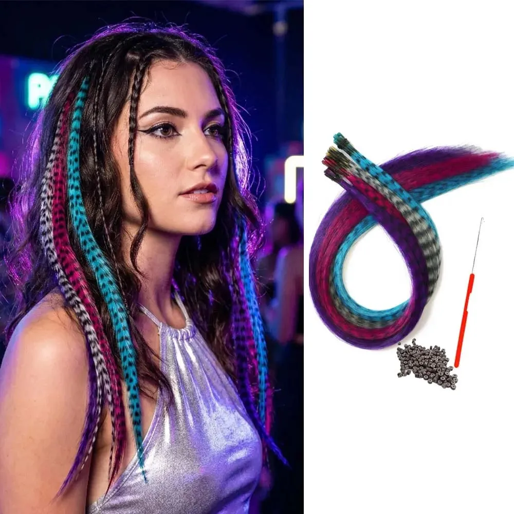 16''4 mixed-color I-TIP Sweet-Cool Hot Style Y2K MillenniumHot Girl Neon Leopard Print Colorful Feather synthetic hair extension — image 8