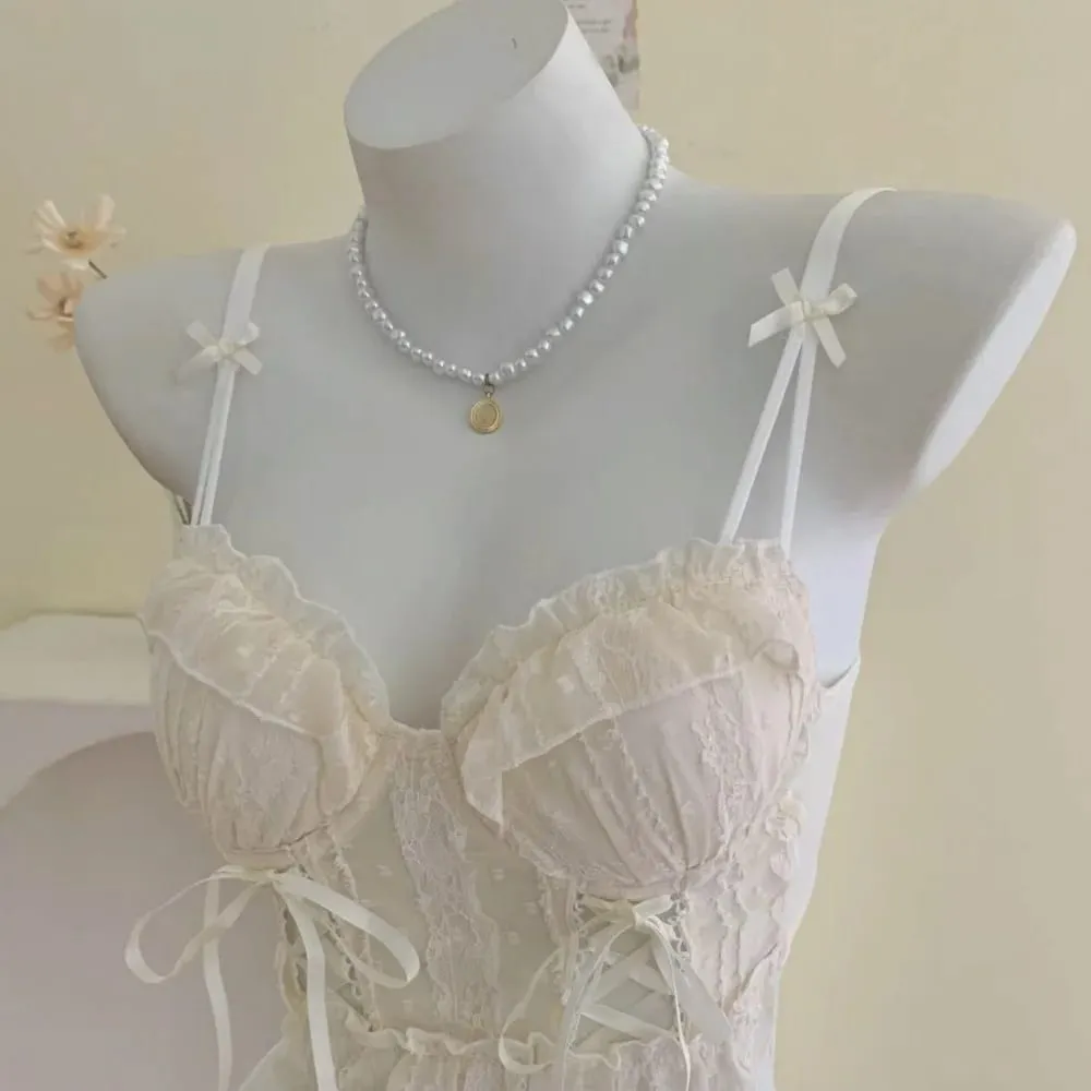 Doce plissado conjunto de sutiã de renda feminino pequeno busto push up malha cruz tiras puro suave diário lingerie macia 2 peças 32-38ab