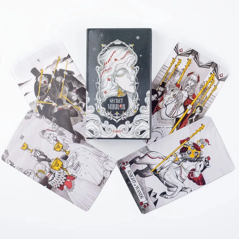 Secret Mirror Tarot Cards 10.3*6Cm Feminine Art Tarot In Rich Symbolism with Monochrome Realm:Black White Red Gold — image 1