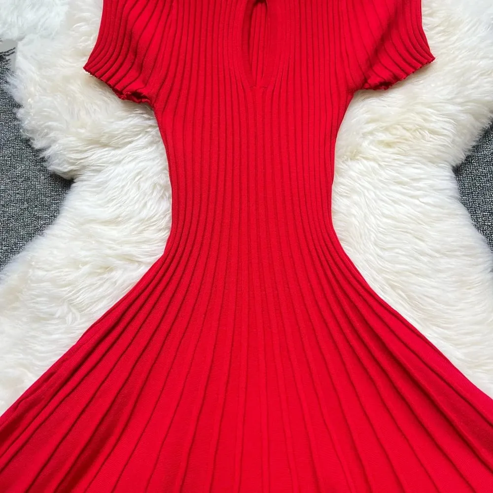 YuooMuoo Korean Fashion A-line Knitted Short Dress 2026 New Y2K Summer Red Black Pleated Party Dress Streetwear Lady Vestidos — image 5