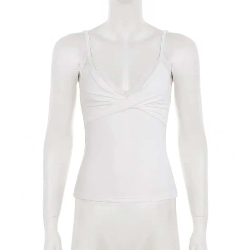 Coquette Lace V Neck Twist Front Cami Top Spaghetti Strap Slim Camisole Y2K Daily Sleeveless Tank Top Casual Summer New — image 5