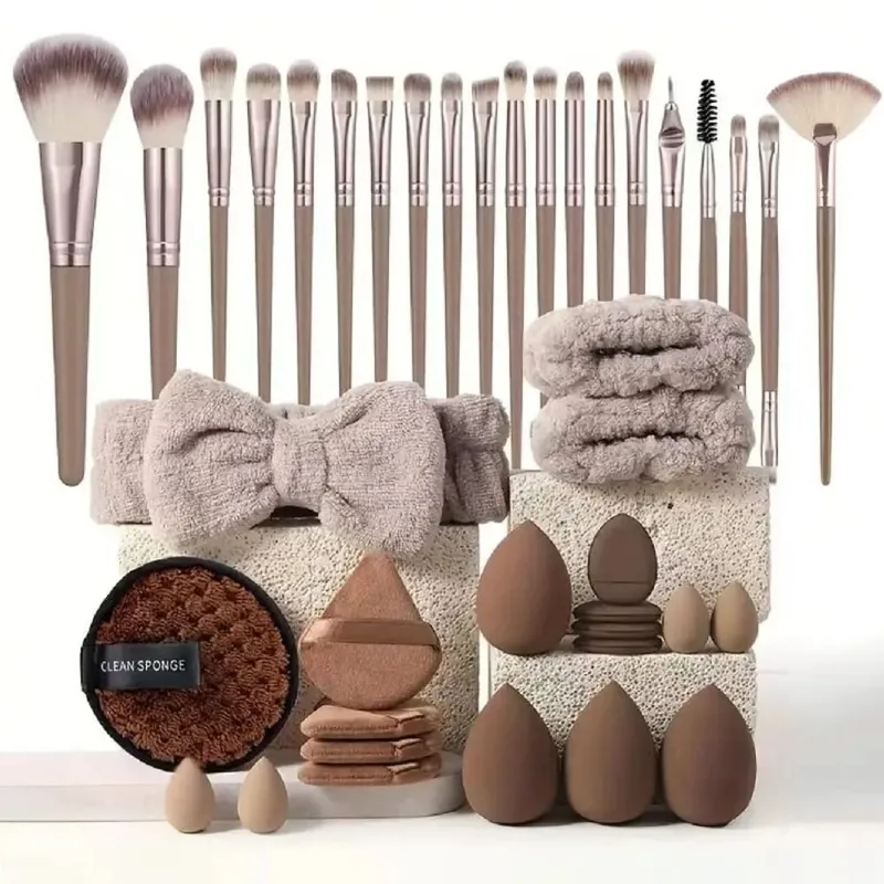 20/40Pcs Makeup Brushes and Sponges Set Brown Makeup Puff Beauty Egg Headband Wristband Remover Kit Makeup Tool Gift — image 12