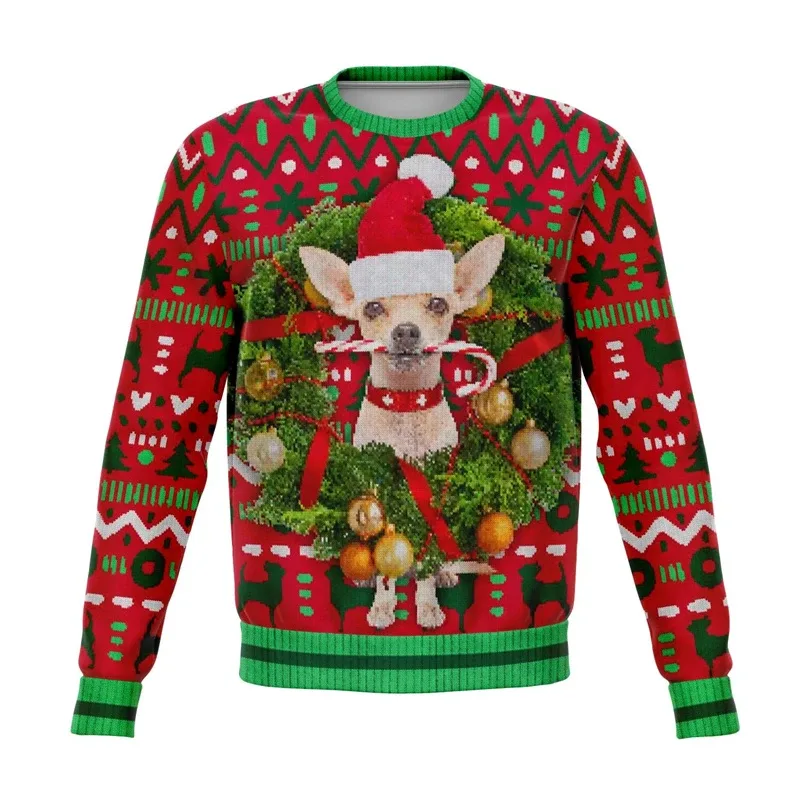 Colorful Dog Cat Pattern Ugly Christmas Sweater For Men 2026 New Year Festival Hoodie Women Merry Christmas Crew Neck Sweatshirt — image 2