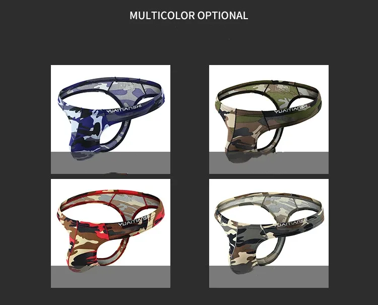 Men's Camo Print thong Gay Underwear Breathable 3D-Pouch Men G-String Bikini Elastic Waistband T-pants Seamless Male T-back — image 10