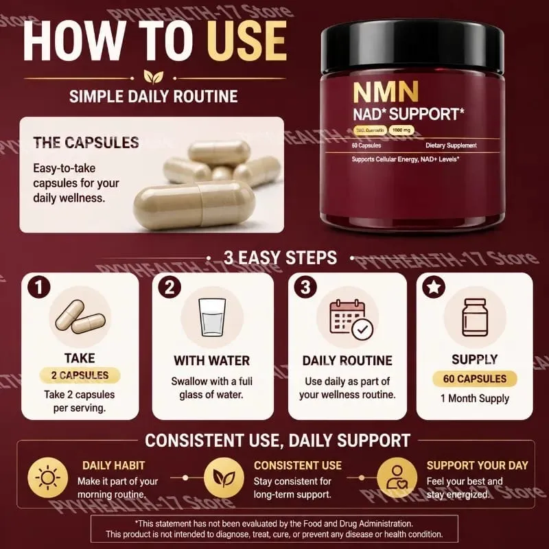NMN NAD+ Support Supplement 1000mg with TMG & Quercetin for Cellular Energy Healthy Aging & Antioxidant Support 60 Capsules — image 6