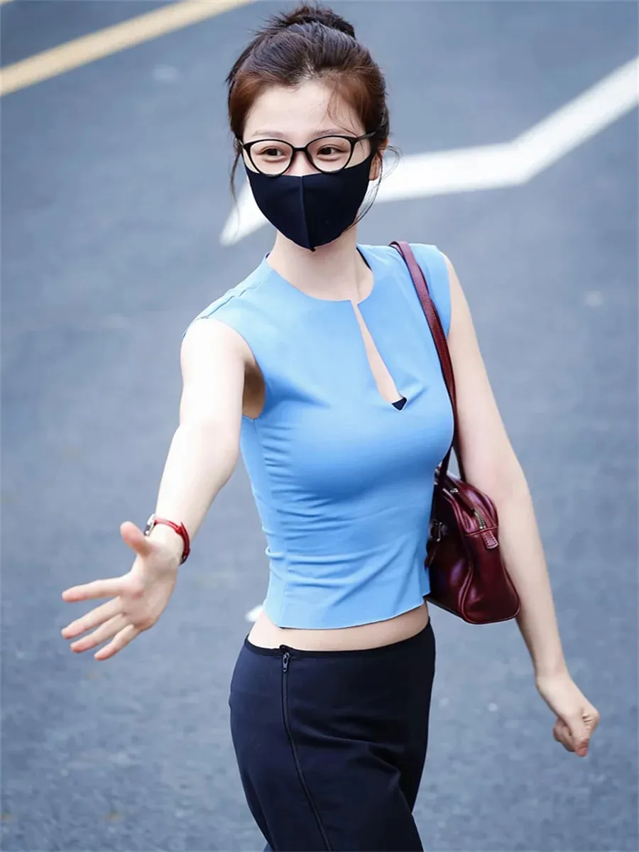 Weird Puss Casuals Trend Tank Top Women Chic Classic Split Patchwork Stretch Simple Sporty Streetwera Fashion Basic Daily Vest