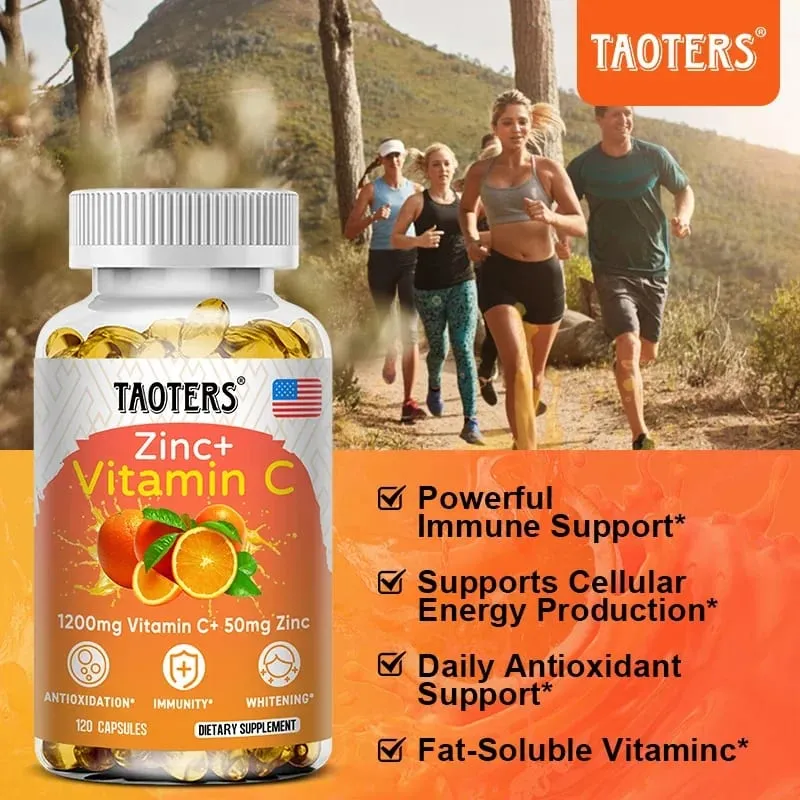1200 Mg Vitamin C Capsules - with Zinc - Immune System and Collagen Booster Non-GMO and Gluten-Free Vegetarian