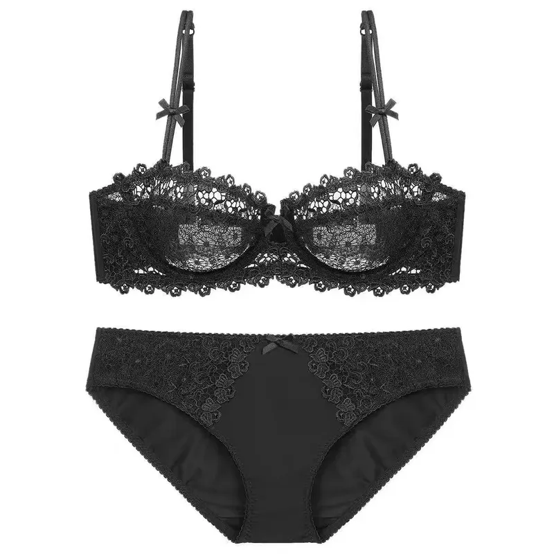 Europese kanten bh-set Ultradunne semi-transparante halve cup Pure Desire Bh's voor kleine borsten Anti-verslapping Comfortabel ondergoed — image 10