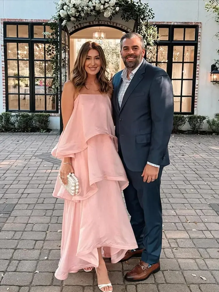 Women Pink Ruffled Strapless Dress Sleeveless Backless Loose Long elegant robes 2025 Lady Vacation Beach Party Evening Gown New — image 5