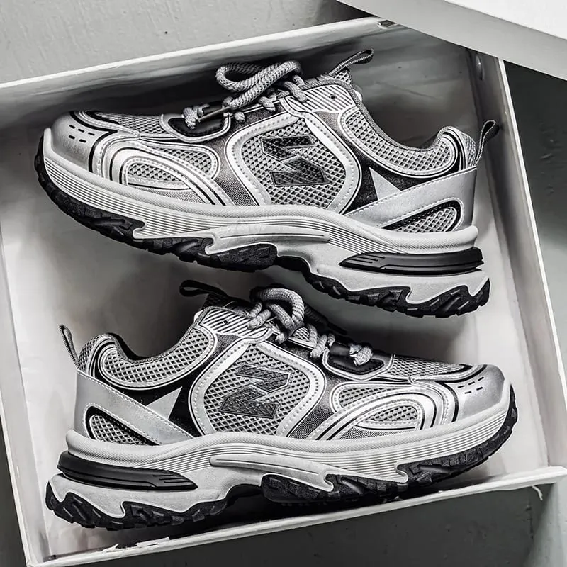 Men's Retro Chunky Dad Sneakers | Metallic Silver Platform Running Shoes — image 5