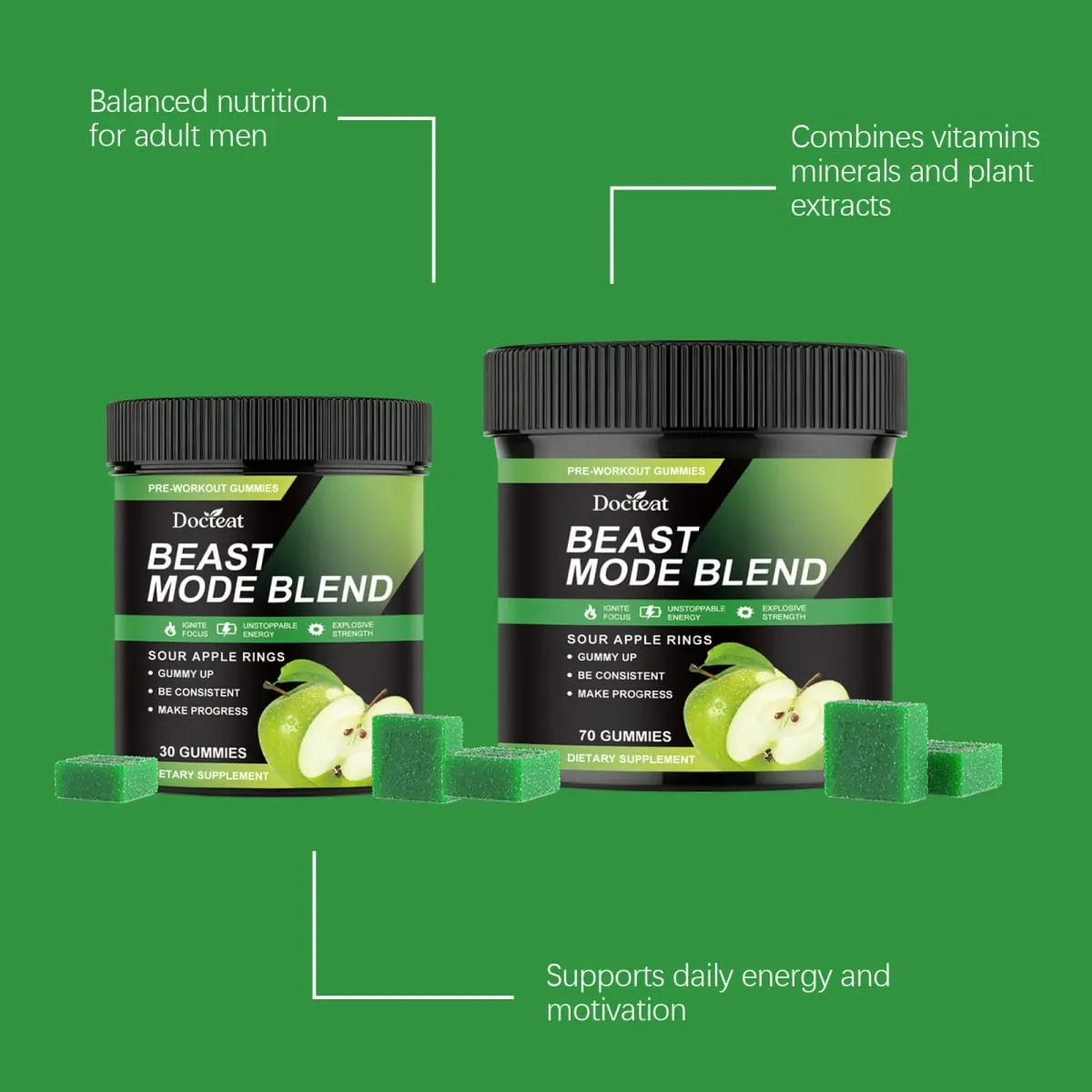 Pre Workout Energy Gummies with Caffeine Taurine Rhodiola Rosea CoQ10 & B Vitamins Supports Workout Focus Energy Strength 70 Ct — image 4