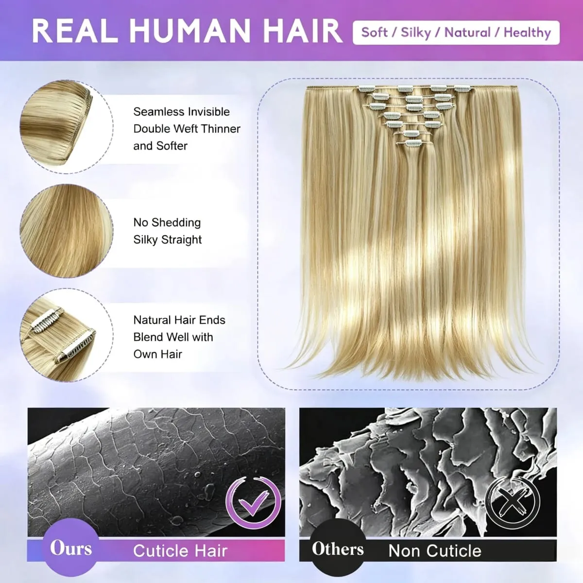 7PCS Seamless Clip in Human Hair Extensions 14-22 Inch Dark Brown to Chestnut Brown Ombre Double Weft Remy Hair for Women Natura