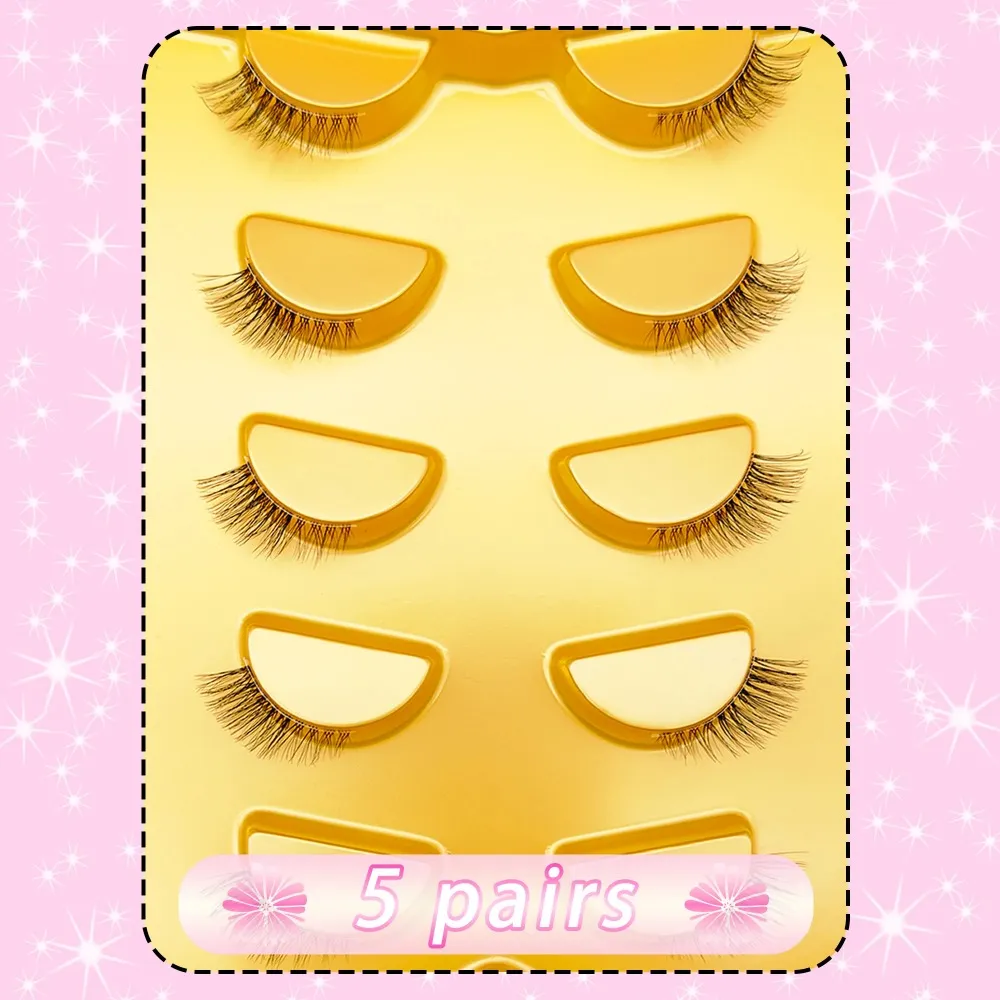 Demi-faux cils naturels œil de chat, 5 paires, bande transparente, doux, en Faux vison, moelleux, courts, Extension de cils de maquillage réutilisable — image 6