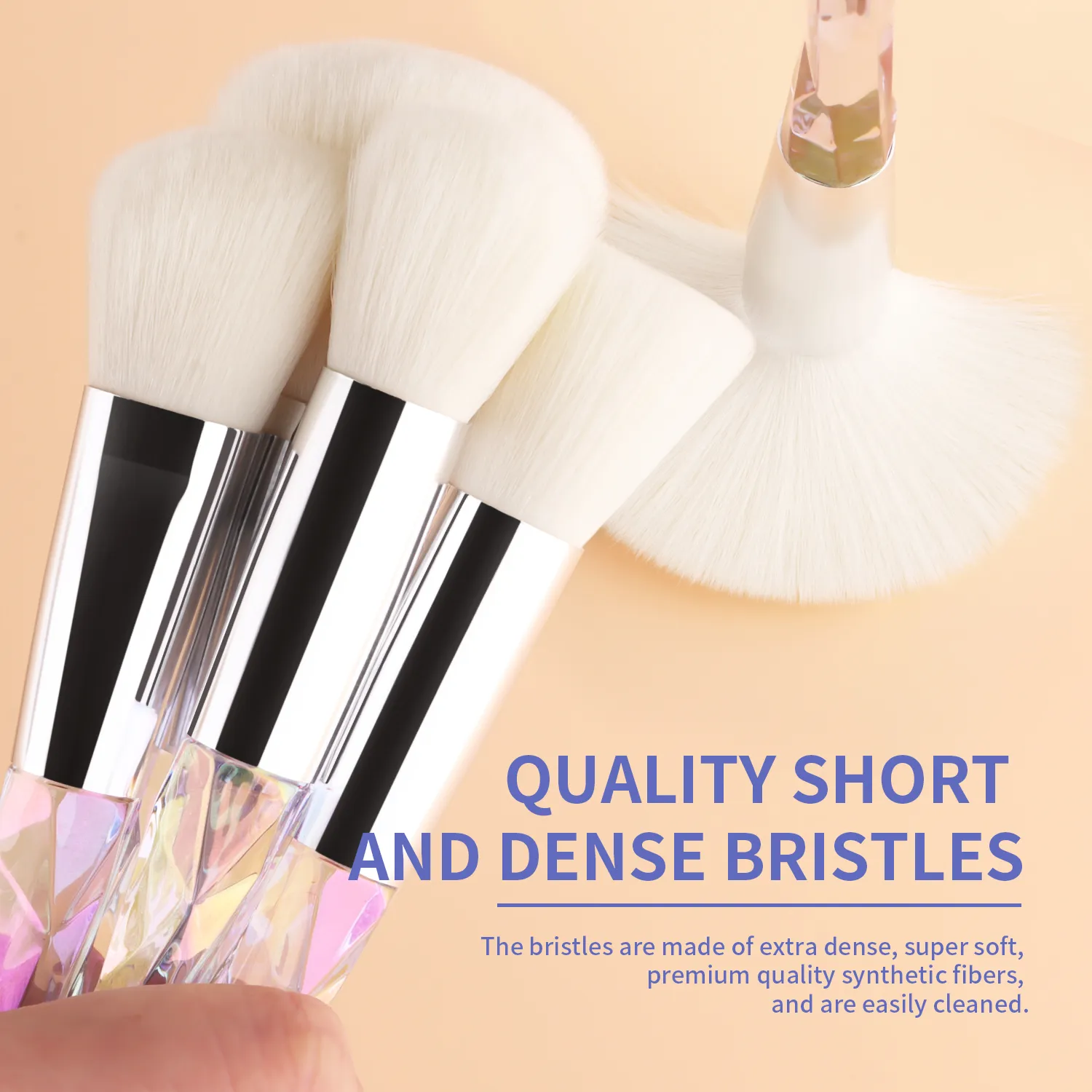 Professional 15Pcs Makeup Brushes Kit Dense Soft Bristle Crystal Handle Face Eye Cosmetic Brushes For Beginner Daily Makeup — image 3