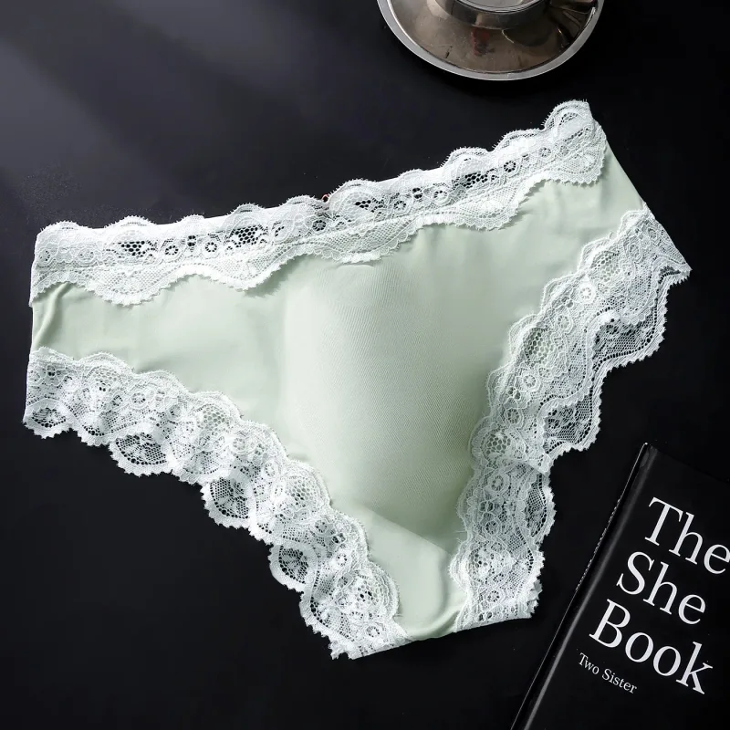 Male Full Lace Edge Briefs Back Bow Strap Ice Silk Satin Low Rise U Pouch Soft Breathable Men Underpants